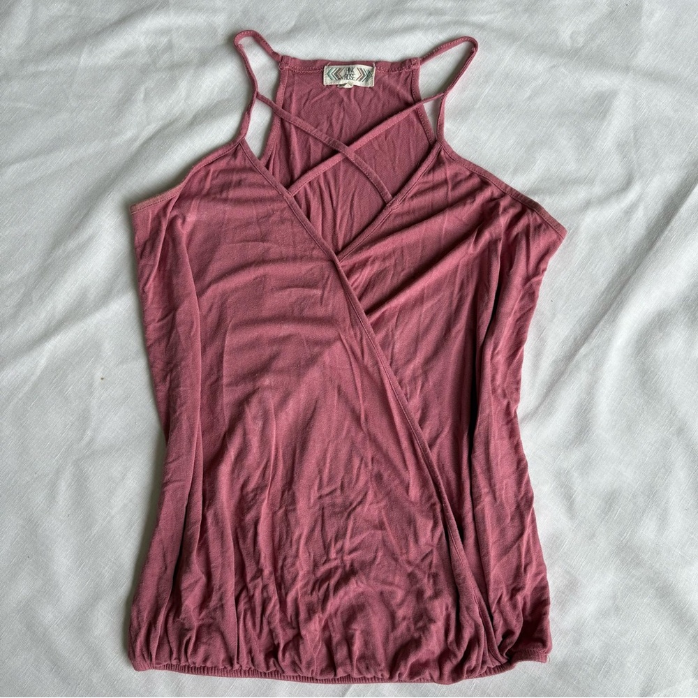 Pink Rose Dark Pink Soft Tank Top Blouse Racerback with Crisscross Detail Size M